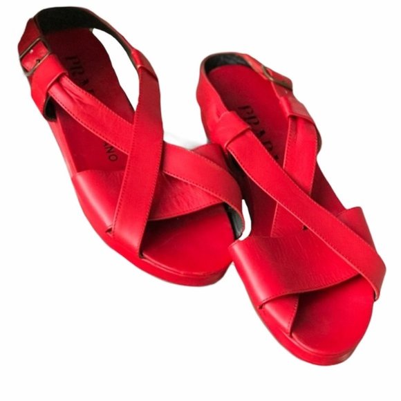Women's Prada Fire Engine Red Leather Designer - Picture 1 of 10